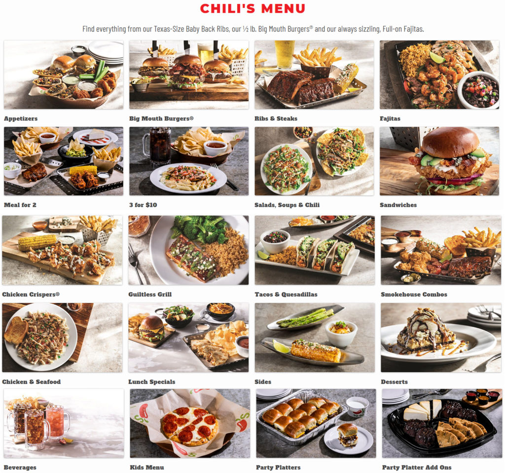 Chilis on sale menu pdf